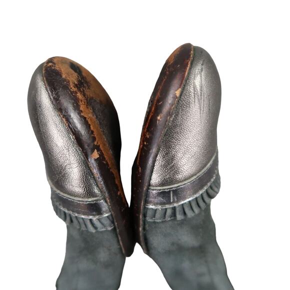 AGL Shoes Womens 36.5 Ballet Flats Ruffle Cap Toe Leather Metallic Fashion Grey - Picture 10 of 15